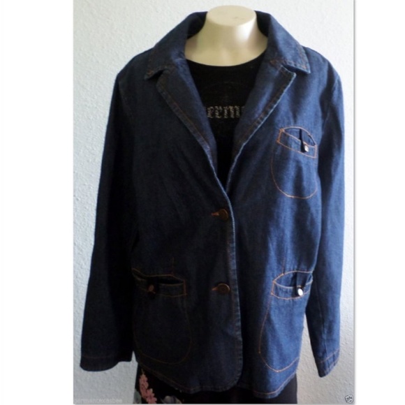 Havana Jack's Cafe denim jeans jacket blazer 100% Cotton pockets plus 1X - Picture 1 of 8